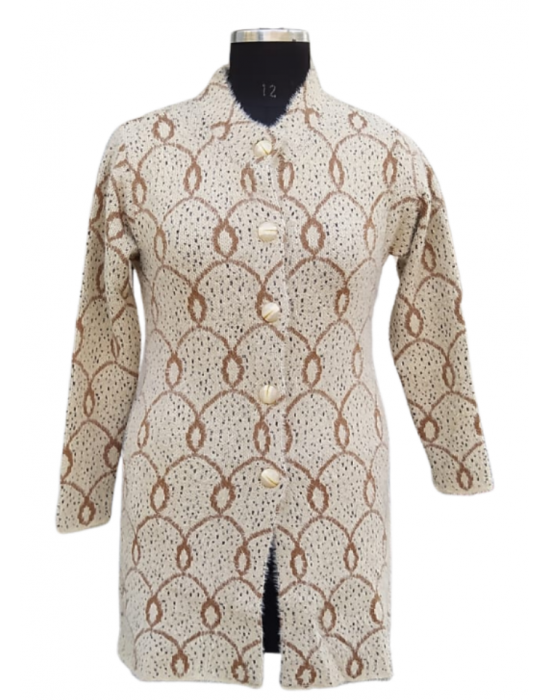 Women Long coat Camel Self design